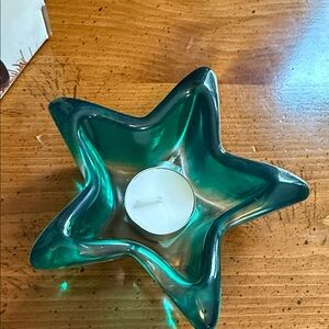 Mikasa Star-Shaped Teal Glass Candle Holder